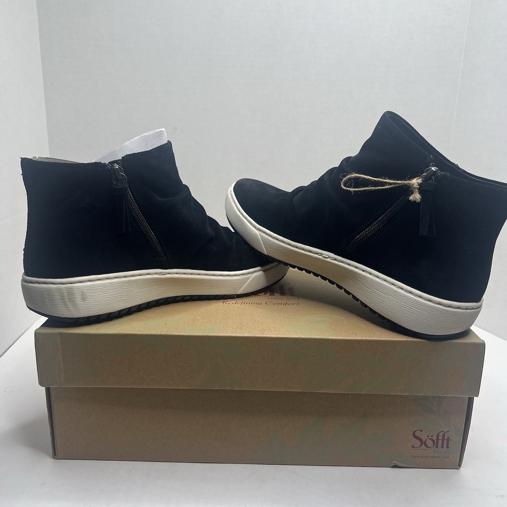 Sofft Waydell Aqua Women’s 10 M Black Waterproof Suede Sneaker Booties NIB
